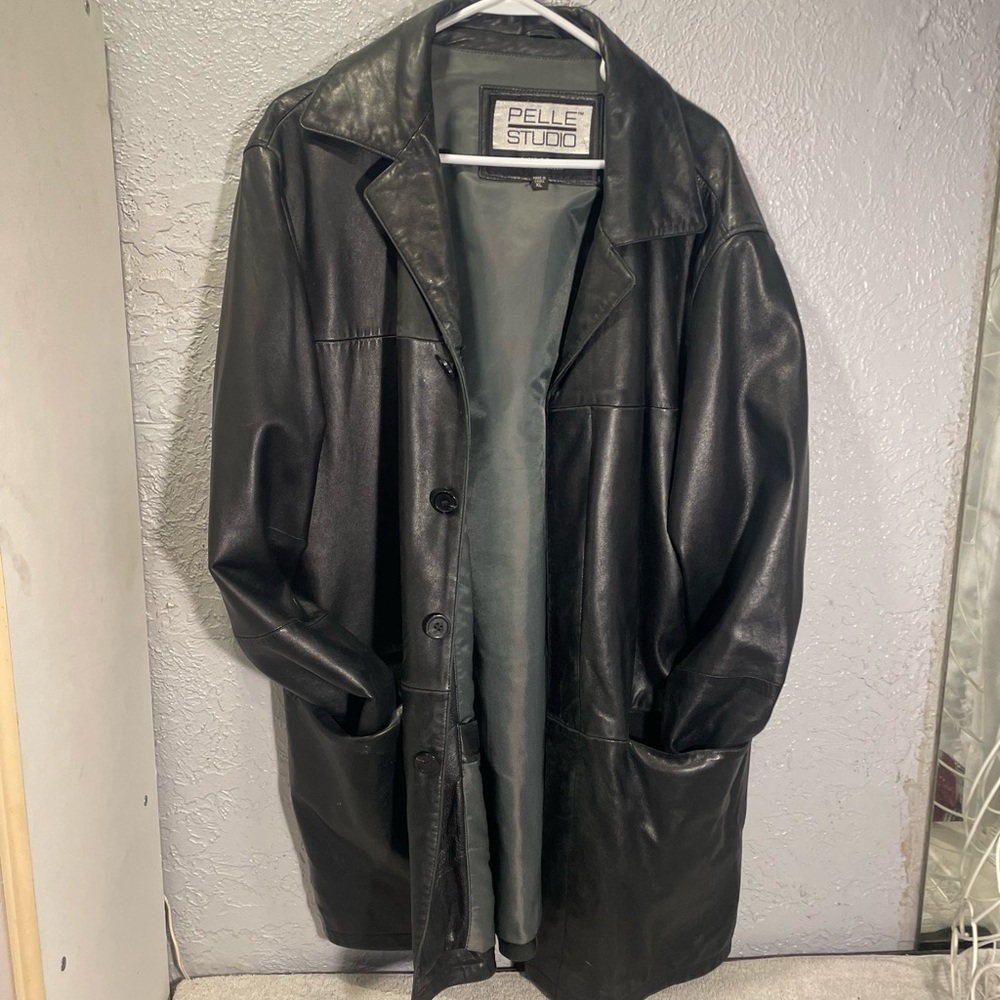 Pelle Studio Men's Dark Leather Trench Coat